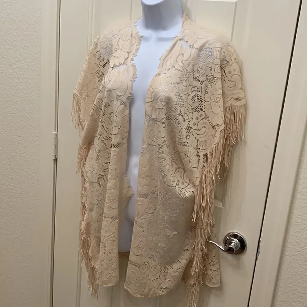 Coco + Jaimeson One Size Woman’s Dress Pool Cover Up Unfinished Hem fringe Beige